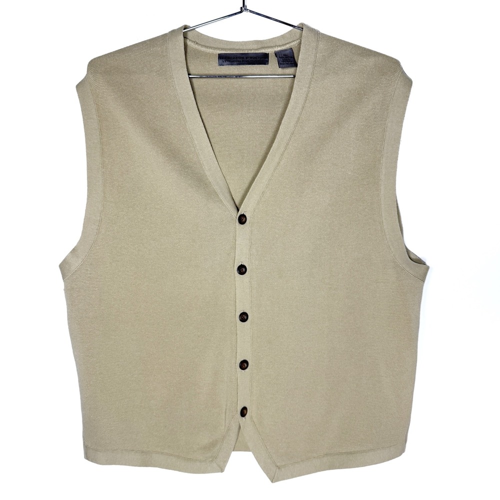 VTG 90s/Y2K Le Collezioni Structure Mens Tan‎ Knit V Neck Button Front Vest XL